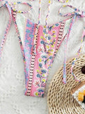 Ethnic Floral Lace Up Bikini Set- Outfit