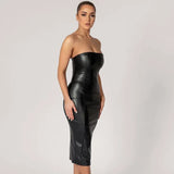 Zingj Color PU Leather Fashion Temperament Slim After The Chest Burst Sexy Long