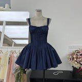 British Fashion Light Luxury Elegant Lace Side Heavy Industry Car Strip Court Strap To The Waist Solid Color Dress