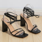 Zingj Summer Plus Size Women's Shoes Sexy Square Head Straps Fine Heel High Heels Cross Strap Sandals Women- Outfit