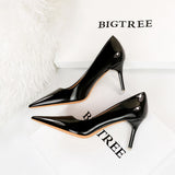 Zingj Fashion Simple Thin Heel Ultra High Heel Lacquer Leather Shallow Mouth Pointed Sexy Nightclub Show Thin Women's Single