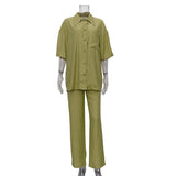 Women's Shirt Pleated Two Piece Set Loose High Waist Wide Leg Pants Suit 2022 Casual Elegant Office Ladies Female