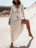Maxi Dress Women Summer Beach Holiday White Wedding Dresses Ladies Retro V Neck Long Dress Boho Sundress Robe