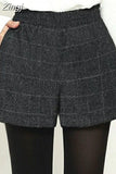 Sale Shorts Women Elastic Waist Plaid Pockets Winter Thicker Fashion Retro Harajuku Elegant Korean Style Loose Chic Ins