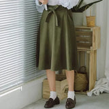 Women Skirt High Waist Pleated Knee Length Skirt Vintage A Line Big Bow