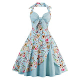 Halter 50s 60s Rockabilly Dress Sundress Vintage Women Floral Printed Patchwork Cotton Swing 2022 Tunic Midi
