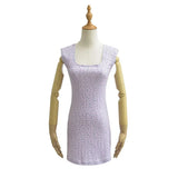 Zingj Trend Spice Girls Square Collar Purple Flower Vest Dress Pure Sexy Sexy Hip