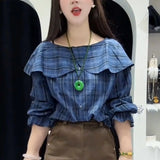 Design Yellow Stripe Splicing Print POLO Collar Shirt Female Senior Sense Light Luxury To Reduce The Age Of The Gas