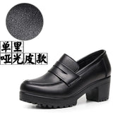 Lefu Shoes Women's Spring And Autumn Women's Shoes Coarse Heel Waterproof Platform British Small Leather Shoes Retro Black One-Legged Single