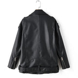 Autumn Women Loose Leather Jackets Turndown Collar Rivet Epaulet Zipper Biker Overcoat Female Faux Soft Leather