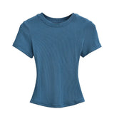 Zingj Trend Women's Wear Thread Slim Short-Sleeved T-Shirt Sexy Round Collar Solid Color Shoulder Show Thin Short Navel