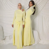 2025 New Women's Pure Color Temperament Elegant Long-Sleeved Decorative Buckle Tied Dress