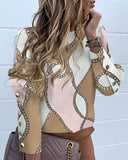 Work Wear Women Blouses Long Sleeve Back Metal Buttons Shirt Casual O Neck Printed Plus Size Tops Fall Blouse Drop