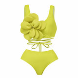 Solid Colored Swimsuit Woman Sensing High Waist Belt Bikini Three-Piece Set 2025 New