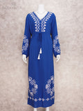 Elegant Embroidered Kaftan Plus Size Belted Maxi Dress Tunic Summer Clothing For Women Beach Wear Tunic Long Dresses