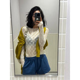 Korea Dongmen Bow Knot Gauze Bottomed Blouse Round Collar Jacquard Lace Long-Sleeved T-Shirt Micro-Transparent Sunscreen