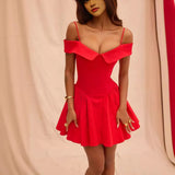 Spring New Sweet One Word Collar Sling Dress Sexy Back Chic Slim Short