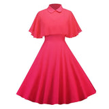 Cape Vintage Gothic Flare Dress Women 50s 60s 2pcs Turn Down Collar Elegant Party Wear Summer A Line Midi Swing