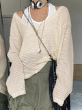 Cutout V Neck Loose Long Sleeve Knit- Outfit