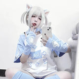 Arm Warmers T-shirt Casual Japanese Cartoon Print Kawaii Tops 2024 Women Y2k Cute Camisetas Sweet Harajuku Tees