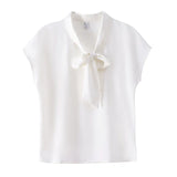Female Short Sleeve OL Commuter Wind Elegant Mulberry Silk Jacket Bow Ribbon