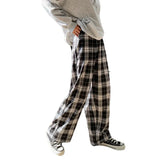 and White Plaid pants Oversize New Women Casual Loose Wide Leg Trousers Ins Retro Teen Straight Trousers Hiphop