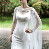 YouLaPan G21 Bridal Shawl Wrap with Pearl Diamond Marriage Luxurious 3M Wedding Cape Cloak with Lace Flower Female Jacket