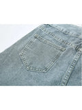 New Summer Women High Waist Heart Embroidery Blue Wide Leg Denim Shorts Casual Female Solid Streetwear Stright Jeans