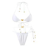 2025 Solid-Color Elastic Rope Butterfly Ornament Bikini Sexy Split Triangle Strap With Swimsuit