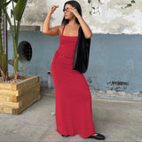 Contrast Spaghetti Strap Bodycon Maxi Dress- Outfit