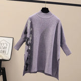 Turtleneck Sweater Autumn Winter Vintage 2021 Imitated Mink Wool Personality Print Oversized Knitted Pullovers Warm