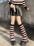 Zingj Pink Stripe Hole Hollow Out Breathable Pile Pile Socks Set Jk Hot Girl Spring And Autumn Winter Wide Leg Knitting In Tube Socks Set-Outfit
