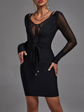 Sleeve Bandage Dress 2022 New Womens Black Bodycon Dress Elegant Sexy Mesh Evening Club Party Dress High Quality