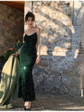 Women Sexy Sequin Strap Dresses 2025 Spring Summer Elegant Vintage Party Club Dress Korean Fashion One Piece Clothes 211-0-Outfit