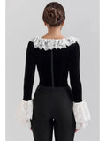 Long Sleeve Lace Flare Trim Corset Top- Outfit
