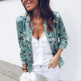 Casual Floral Printed Bomber Jacket Autumn Elegant Zipper Coat Office Wear Slim Office Jackets Vintage Outwear