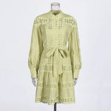 French Retro Court Dress 2025 Summer New Collar Embroidery Hollow Design Long-Sleeved Temperament