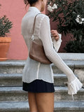 Semi Sheer Long Sleeve Pleated Blouse-Outfit