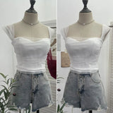 Real-Spat Thai-Style Small Design Mesh Yarn Draw-Folded Breast Sling Sling With Bra Cushion Short Sleeveless Top