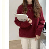 New Ultra-Soft Special Grade Sheep Velvet Korean Version Of Loose Thin Solid Color Base Round Collar Knitted