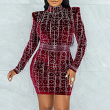 Long sleeve black Rhinestone winter dress women vintage night club woman mini bodycon party dress evening dresses