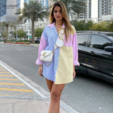 top Fashion women shirts Contrast Color Striped Print Smock Blouse Office Ladies Breasted Casual Shirts Chic Blusas