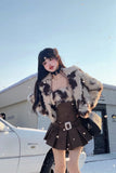 Hot Girl Suit Women's Autumn/Winter Faux Fur Short Coat Strap Slim Fit A-line Dress Two-piece Set Fashion Female