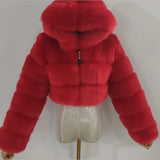 Fur Imitation Fox Stitching Hooded Long