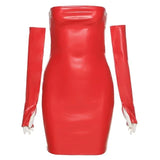 Faux Leather Tube Dress With Gloves-Outfit