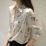 Women Print Graphic Spring Chiffon Ulzzang Temperament Popular All-match Loose Plus Size 2XL Design Female Clothes