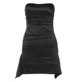 Summer New Women's Fashion Pure Color Sexy Folding Waist Dress Slim Skinny Chest
