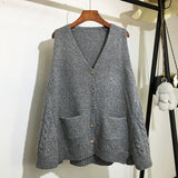 Pocket Knitted Sweater Vest Women Plus Size Loose Single-breasted Sleeveless V-neck Solid Color Sweater Vest Femal