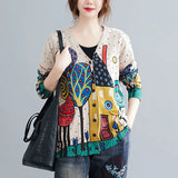 and Autumn Plus Size Women's V-neck Sweater Loose Lazy Cardigan Jacket Printed Knitwear Women's