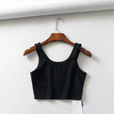 women summer crop tops sleeveless short cotton u collar knitted